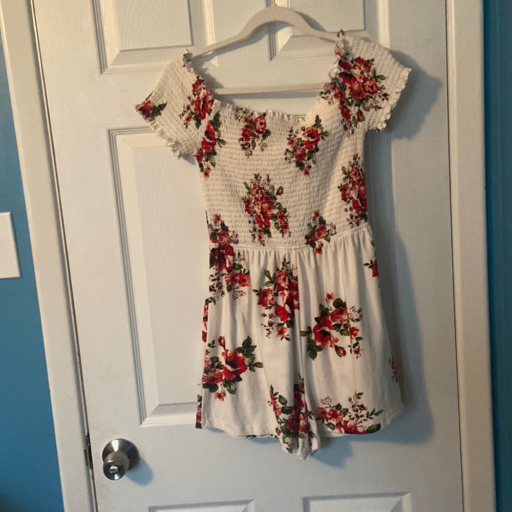 White and Floral Romper, M